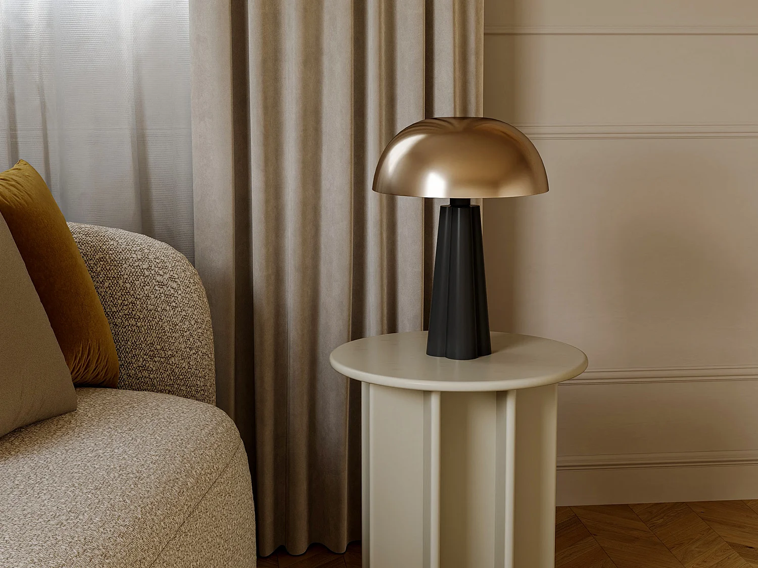 Lampe à poser champignon en métal - D. 31 x H.42 cm - Doré et noir - RANDALL