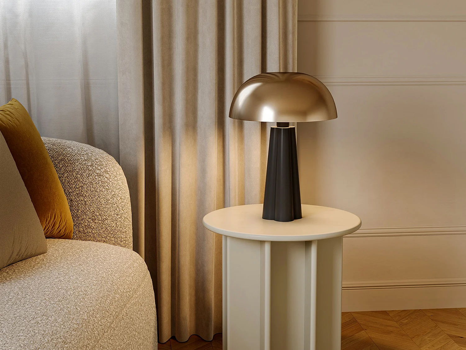 Lampe à poser champignon en métal - D. 31 x H.42 cm - Doré et noir - RANDALL