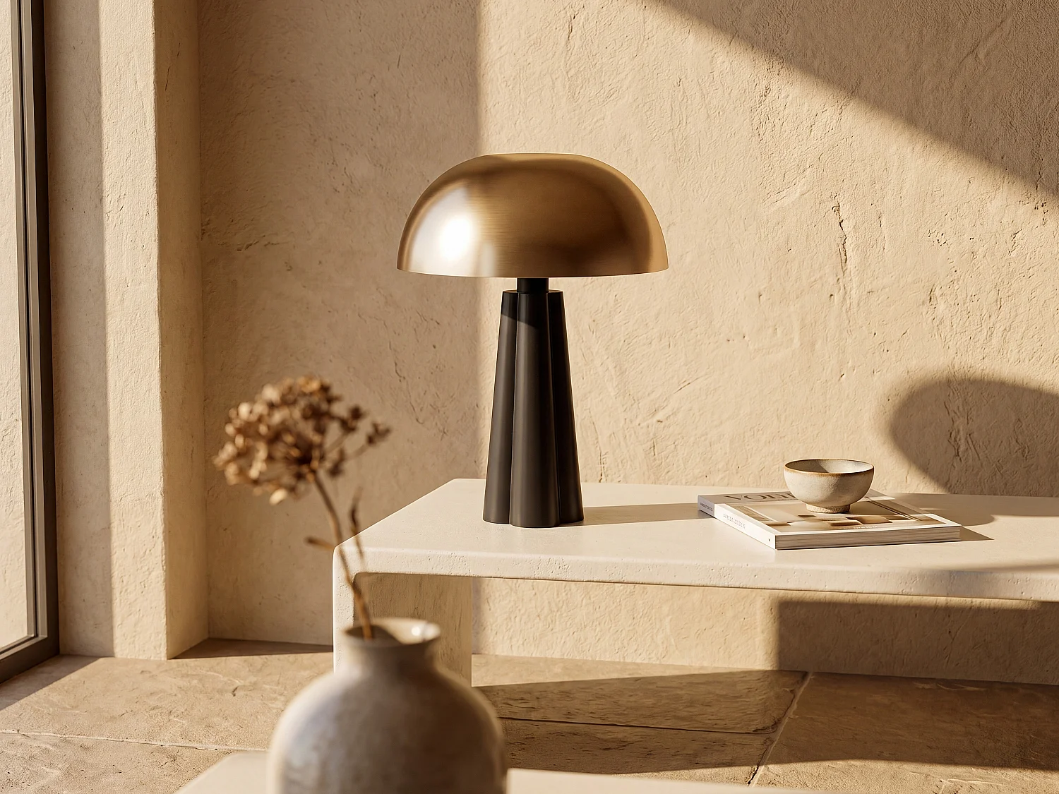 Lampe à poser champignon en métal - D. 31 x H.42 cm - Doré et noir - RANDALL