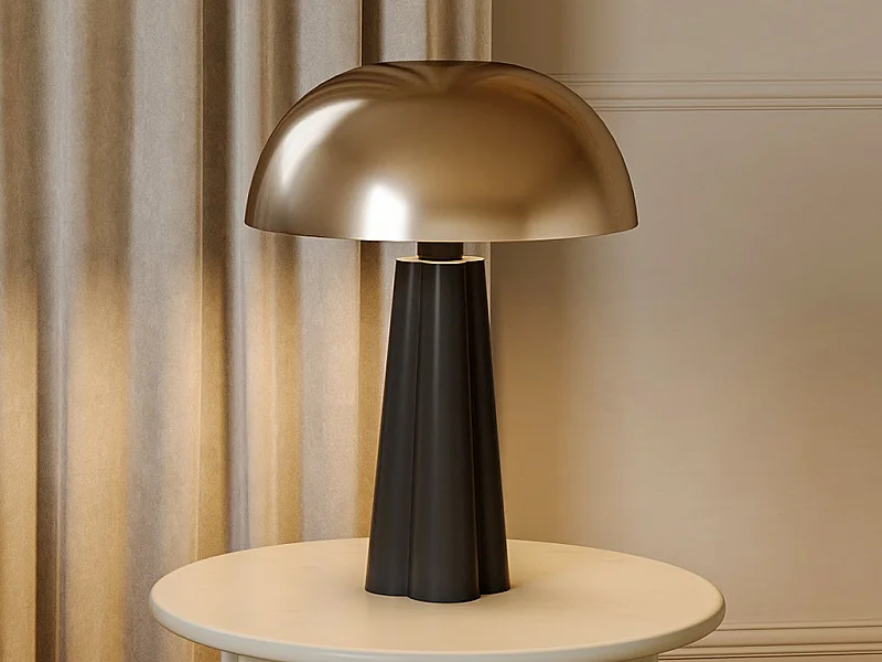 Lampe à poser champignon en métal - D. 31 x H.42 cm - Doré et noir - RANDALL