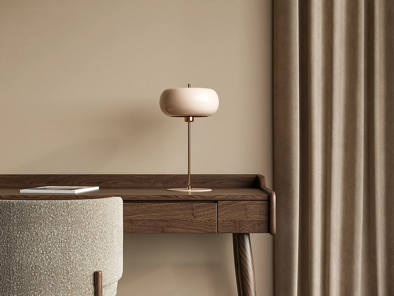 Lampe à poser en métal - D. 26 x H.50 cm - Doré et crème - KERRY