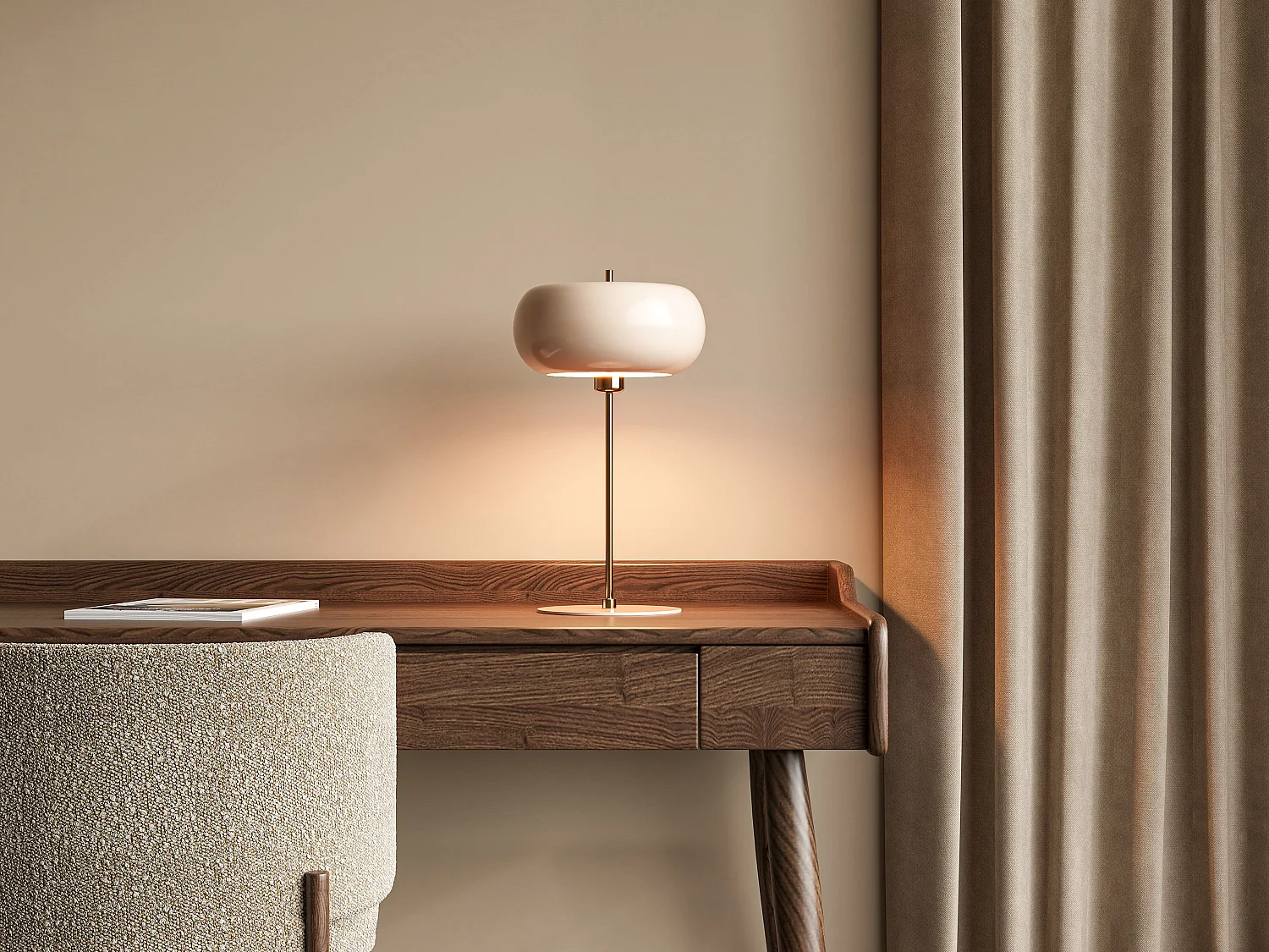 Lampe à poser en métal - D. 26 x H.50 cm - Doré et crème - KERRY