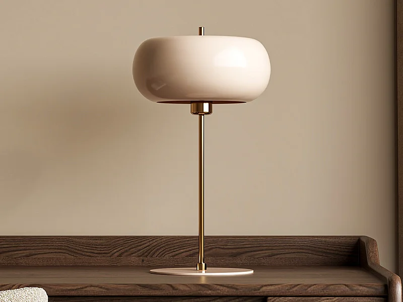 Lampe à poser en métal - D. 26 x H.50 cm - Doré et crème - KERRY
