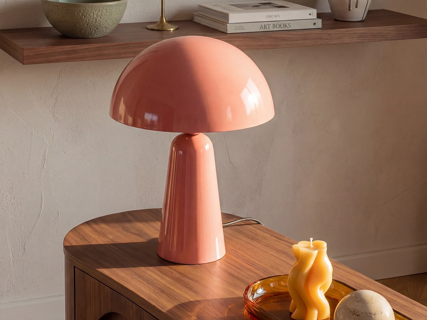 Lampe à poser champignon en métal - D. 39 x H.52 cm - Rose brillant - LARKIN