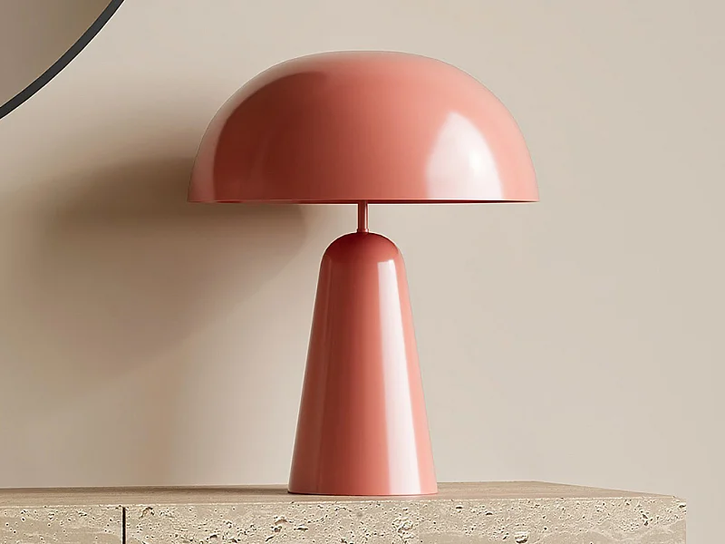 Lámpara de mesa tipo seta de metal - D. 39 x Alt.52 cm - Rosa brillante - LARKIN