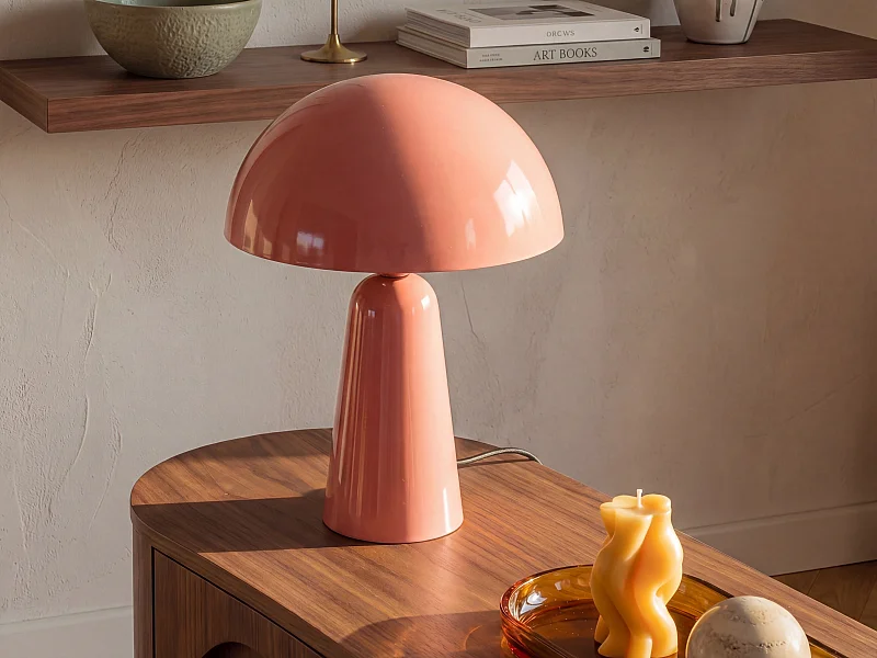 Lampe à poser champignon en métal - D. 39 x H.52 cm - Rose brillant - LARKIN