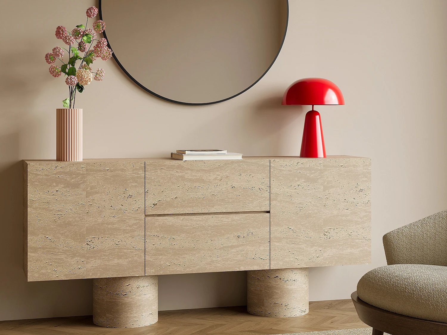 Lámpara de mesa tipo seta de metal - D. 39 x Alt. 52 cm - Rojo brillante - LARKIN