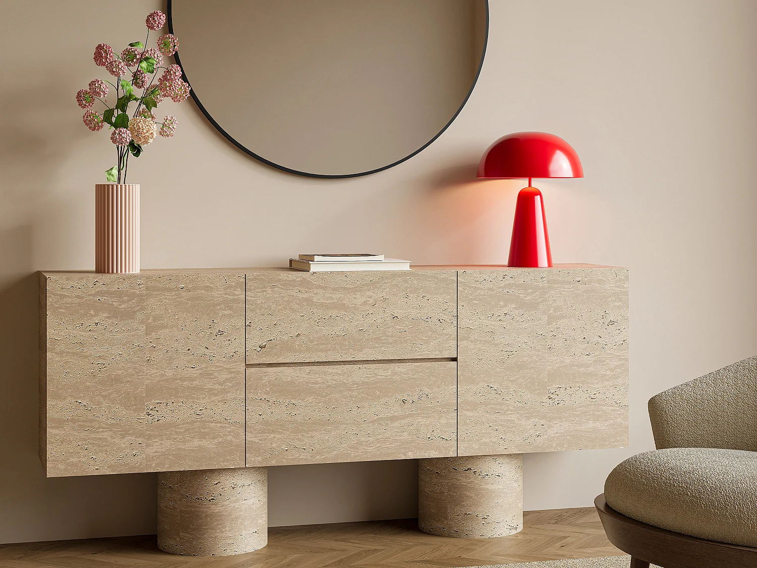 Lámpara de mesa tipo seta de metal - D. 39 x Alt. 52 cm - Rojo brillante - LARKIN