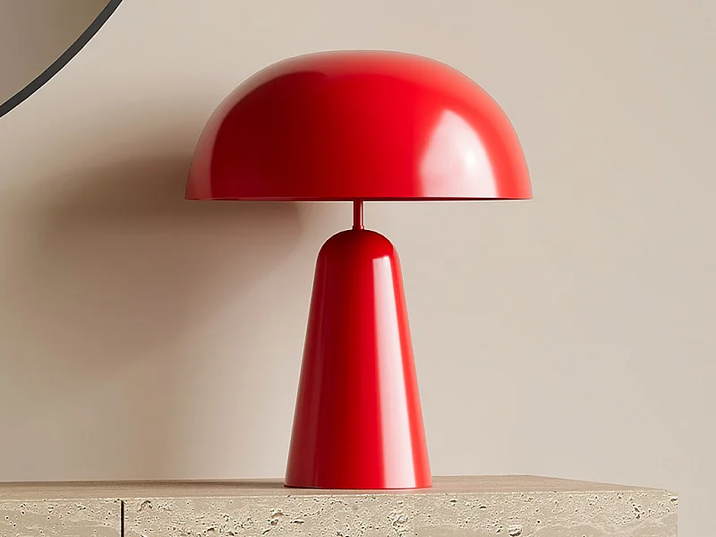 Lámpara de mesa tipo seta de metal - D. 39 x Alt. 52 cm - Rojo brillante - LARKIN