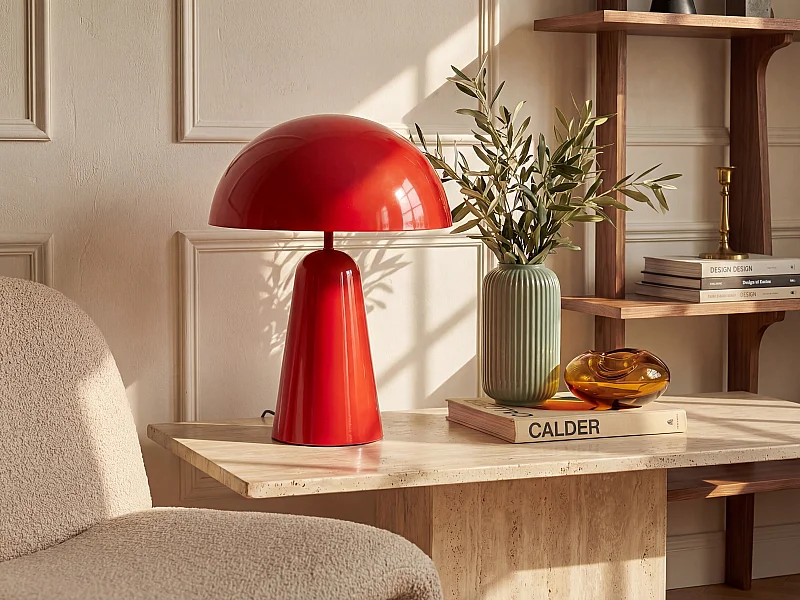 Lampe à poser champignon en métal - D. 39 x H.52 cm - Rouge brillant - LARKIN