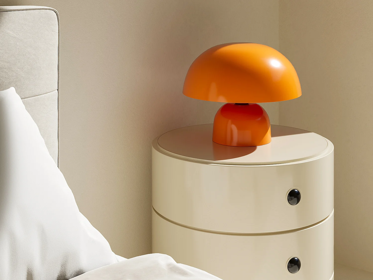 Lampe à poser champignon en métal - D. 31 x H.25 cm - Orange - SIDNEY