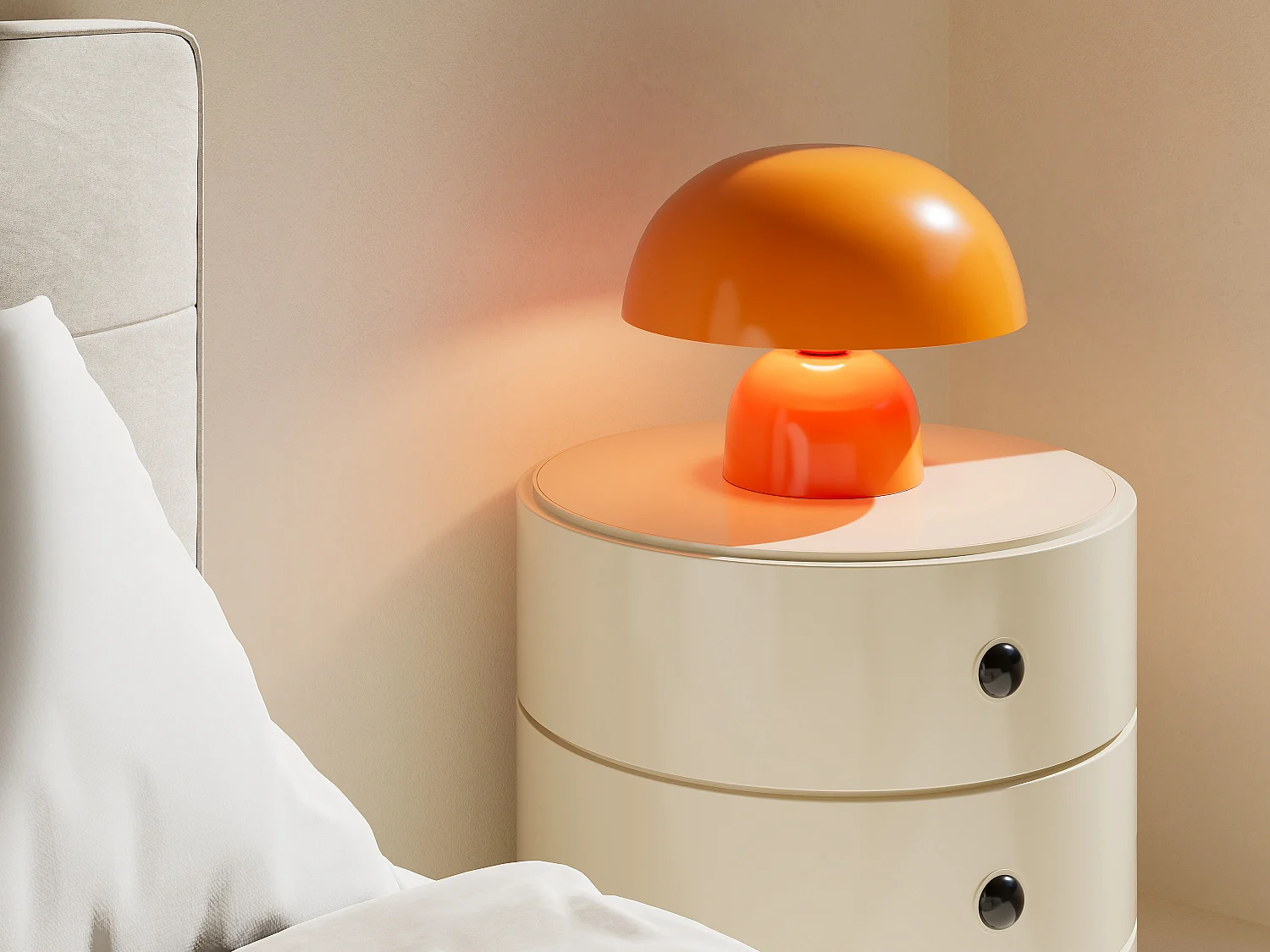 Lampe à poser champignon en métal - D. 31 x H.25 cm - Orange - SIDNEY