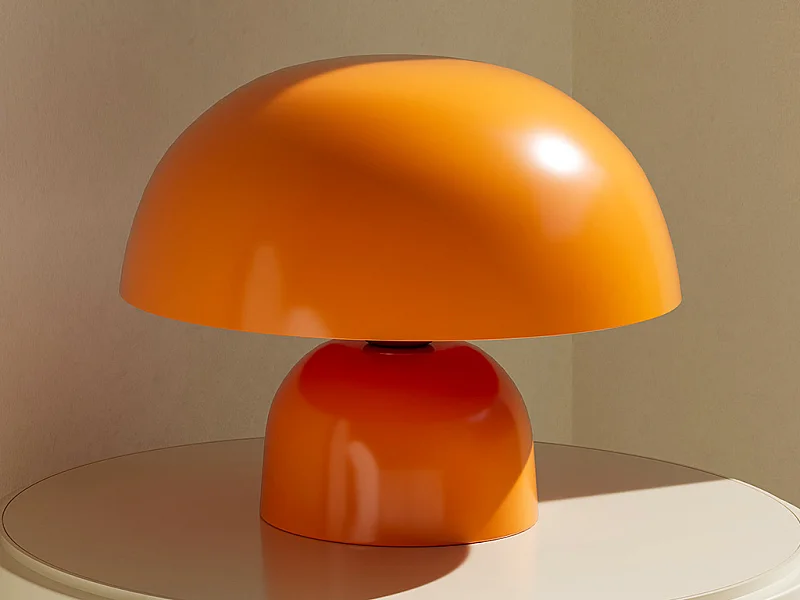 Lampe à poser champignon en métal - D. 31 x H.25 cm - Orange - SIDNEY