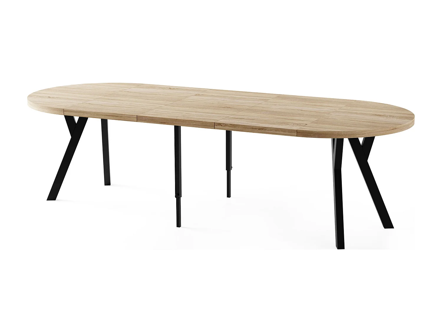 Esstisch Rund Groß XXL Ausziehbar im Loft-Stil – 100 bis 250 cm – Extra Lang Ausziehtisch mit Schwarzen Holzbeinen, Tisch für 5-14 Personen – Eiche Hell Braun