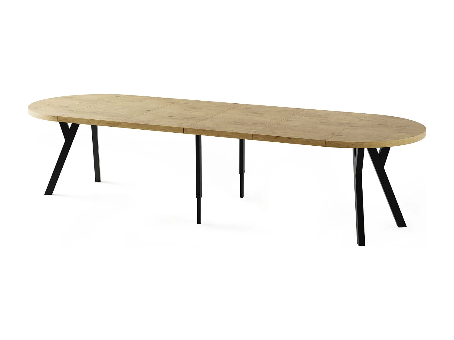 Esstisch Rund Groß XXL Ausziehbar im Loft-Stil – 100 bis 300 cm – Extra Lang Ausziehtisch mit Schwarzen Holzbeinen, Tisch für 5-16 Personen – Eiche Hell Braun