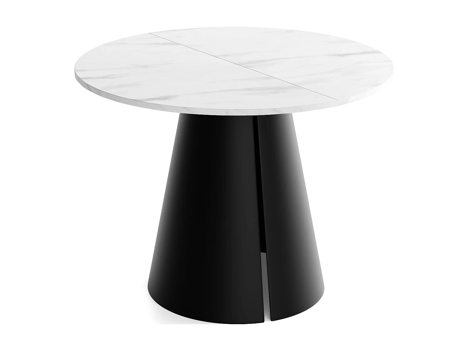 Esstisch Rund Ausziehbar im Loft-Stil – 100 cm – Industrieller Tisch mit Schwarzen Konischem Metallbeinen für 5-8 Personen, Wohnzimmer Esszimmer – Marmor Weiß