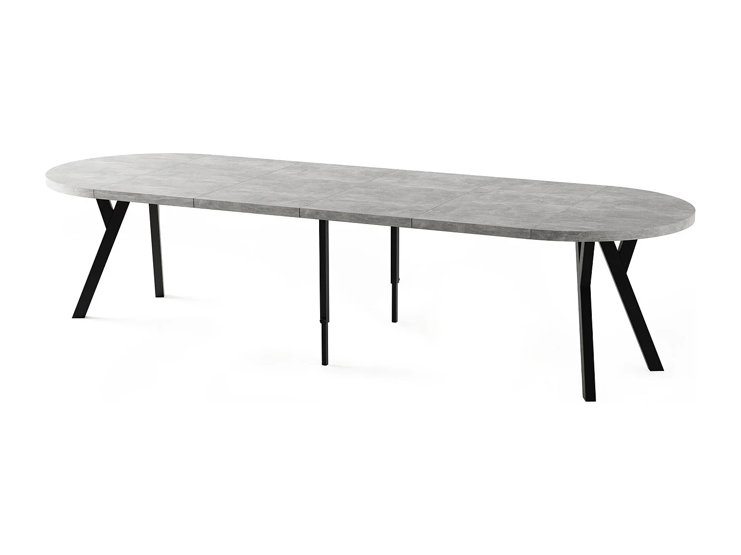 Esstisch Rund Groß XXL Ausziehbar im Loft-Stil – 100 bis 300 cm – Extra Lang Ausziehtisch mit Schwarzen Holzbeinen, für 5-16 Personen – Grauer Beton