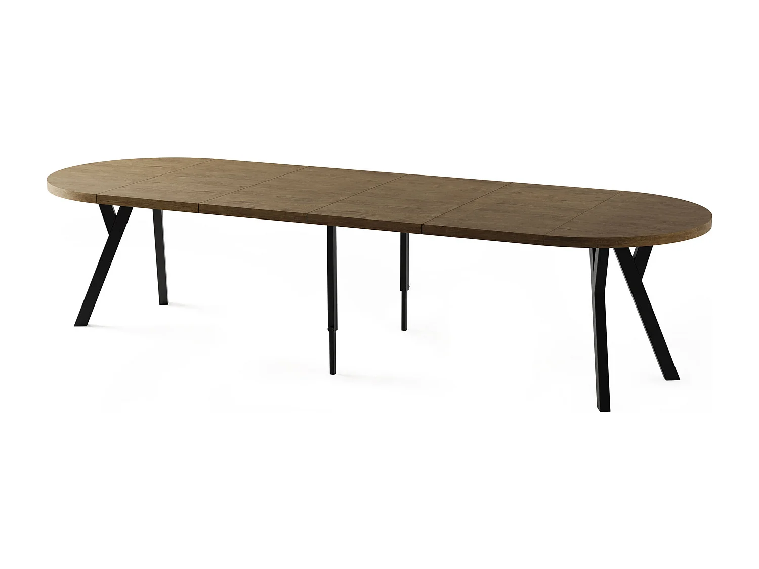 Esstisch Rund Groß XXL Ausziehbar im Loft-Stil – 100 bis 300 cm – Extra Lang Ausziehtisch mit Schwarzen Holzbeinen, für 5-16 Personen – Eiche Braun Rustikal