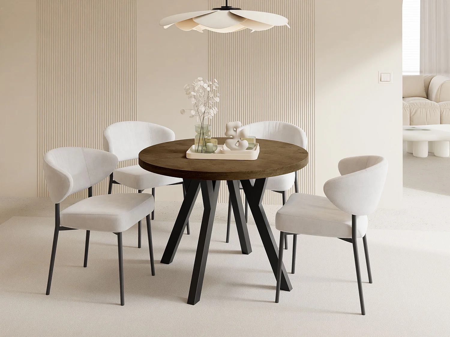 Esstisch Rund Groß XXL Ausziehbar im Loft-Stil – 100 bis 300 cm – Extra Lang Ausziehtisch mit Schwarzen Holzbeinen, für 5-16 Personen – Eiche Braun Rustikal