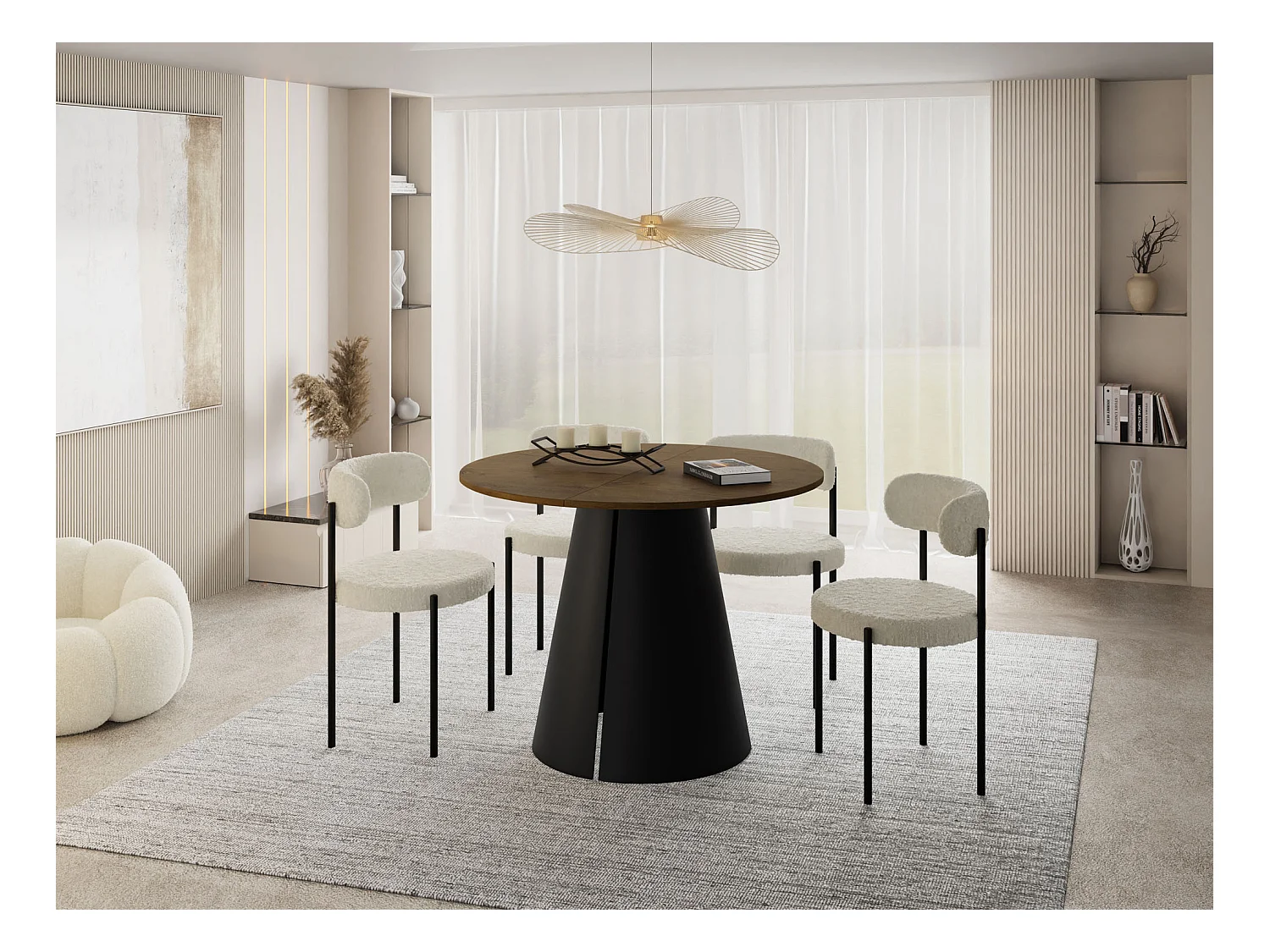 Table à Manger Ronde Extensible – 120 à 200 cm – Table Industrielle avec Pieds en Métal Coniques Noirs pour 6 à 10 Personnes – Gain de Place – Chêne Marron Rustique