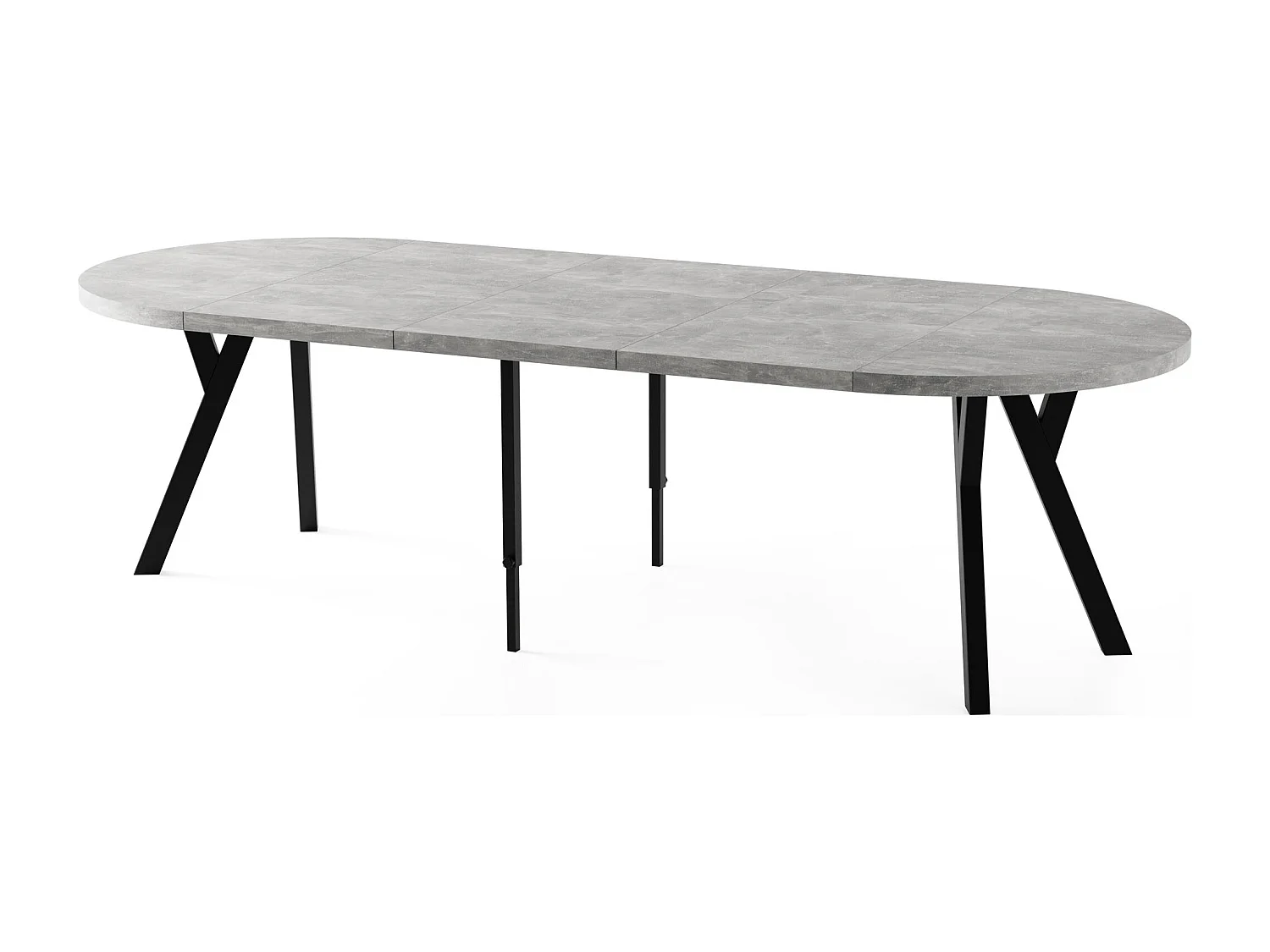 Esstisch Rund Groß XXL Ausziehbar im Loft-Stil – 100 bis 250 cm – Extra Lang Ausziehtisch mit Schwarzen Holzbeinen, Tisch für 5-14 Personen – Grauer Beton