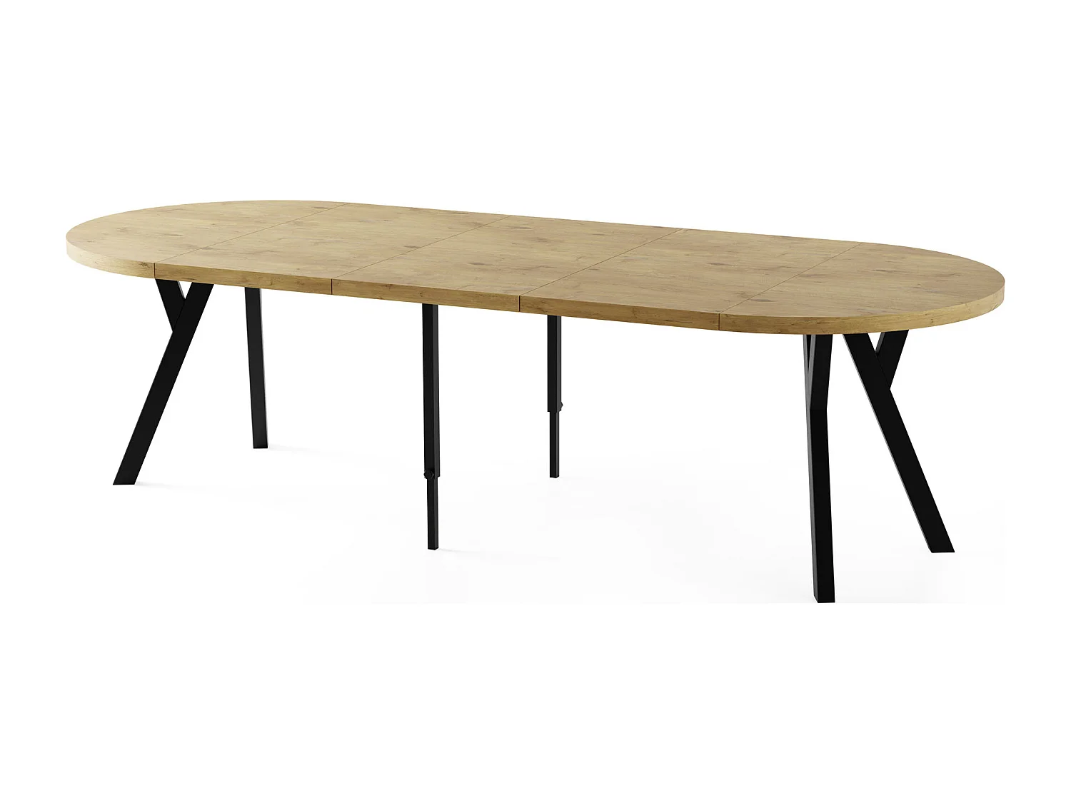 Esstisch Rund Groß XXL Ausziehbar im Loft-Stil – 100 bis 250 cm – Extra Lang Ausziehtisch mit Schwarzen Holzbeinen, Tisch für 5-14 Personen – Eiche Hell Braun