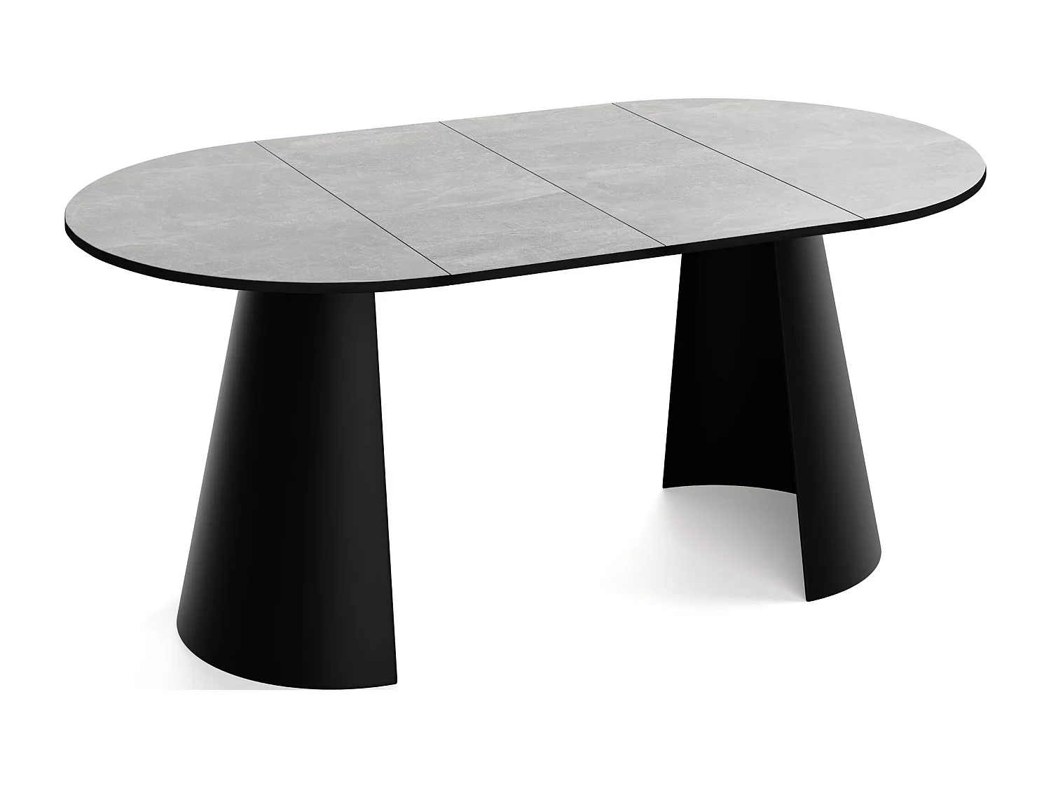 Esstisch Rund Ausziehbar im Loft-Stil – 120 cm – Industrieller Tisch mit Schwarzen Konischem Metallbeinen für 6-10 Personen, Wohnzimmer Esszimmer – Grauer Beton