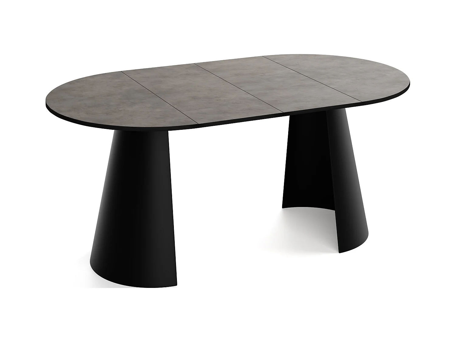Table à Manger Ronde Extensible Loft – 120 à 200 cm – Table Industrielle avec Pieds en Métal Coniques Noirs pour 6 à 10 Personnes – Gain de Place – Béton Gris Foncé