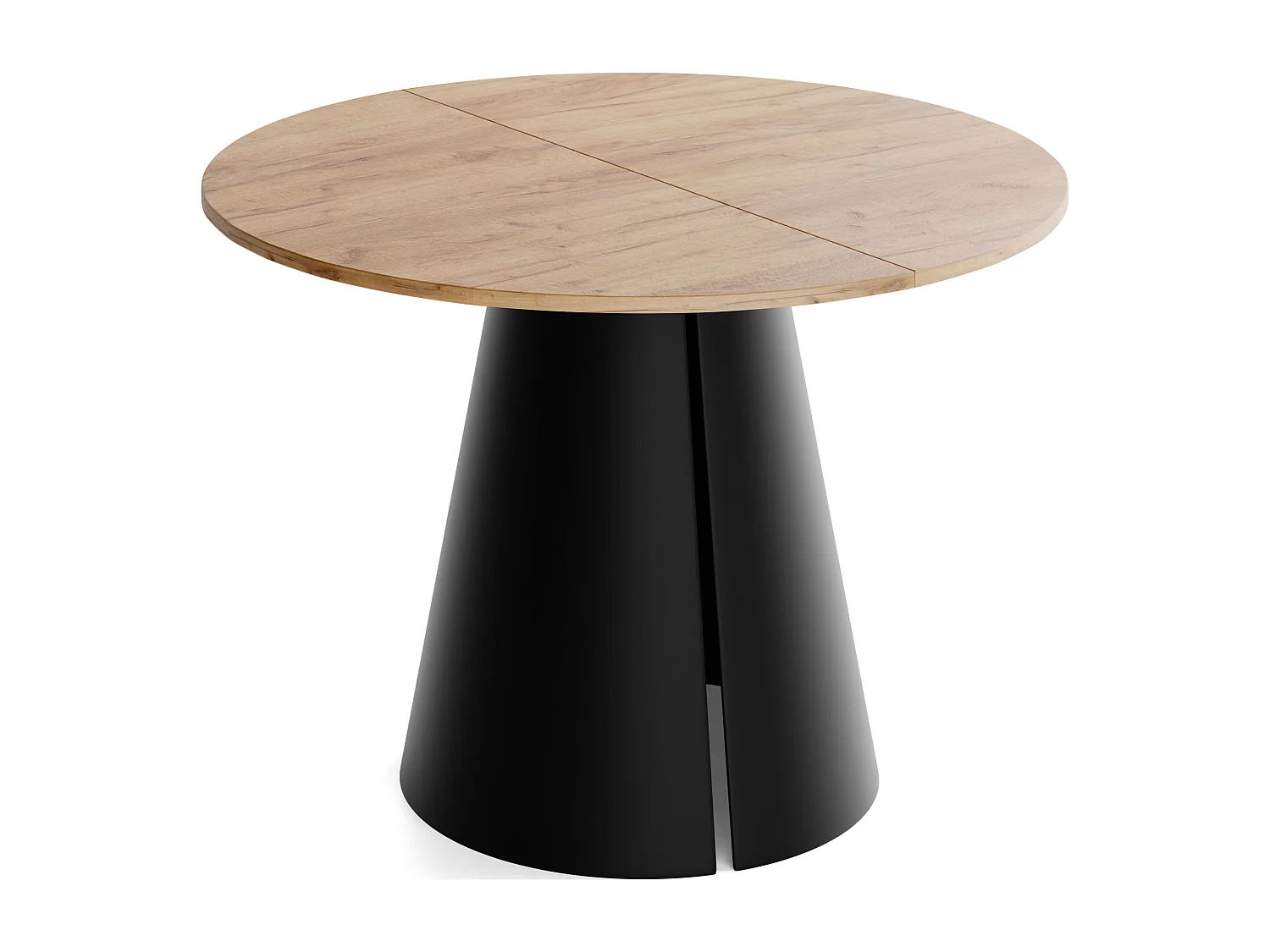 Esstisch Rund Ausziehbar im Loft-Stil – 120 cm – Industrieller Tisch mit Schwarzen Konischem Metallbeinen für 6-10 Personen, Wohnzimmer Esszimmer – Eiche Hell Braun