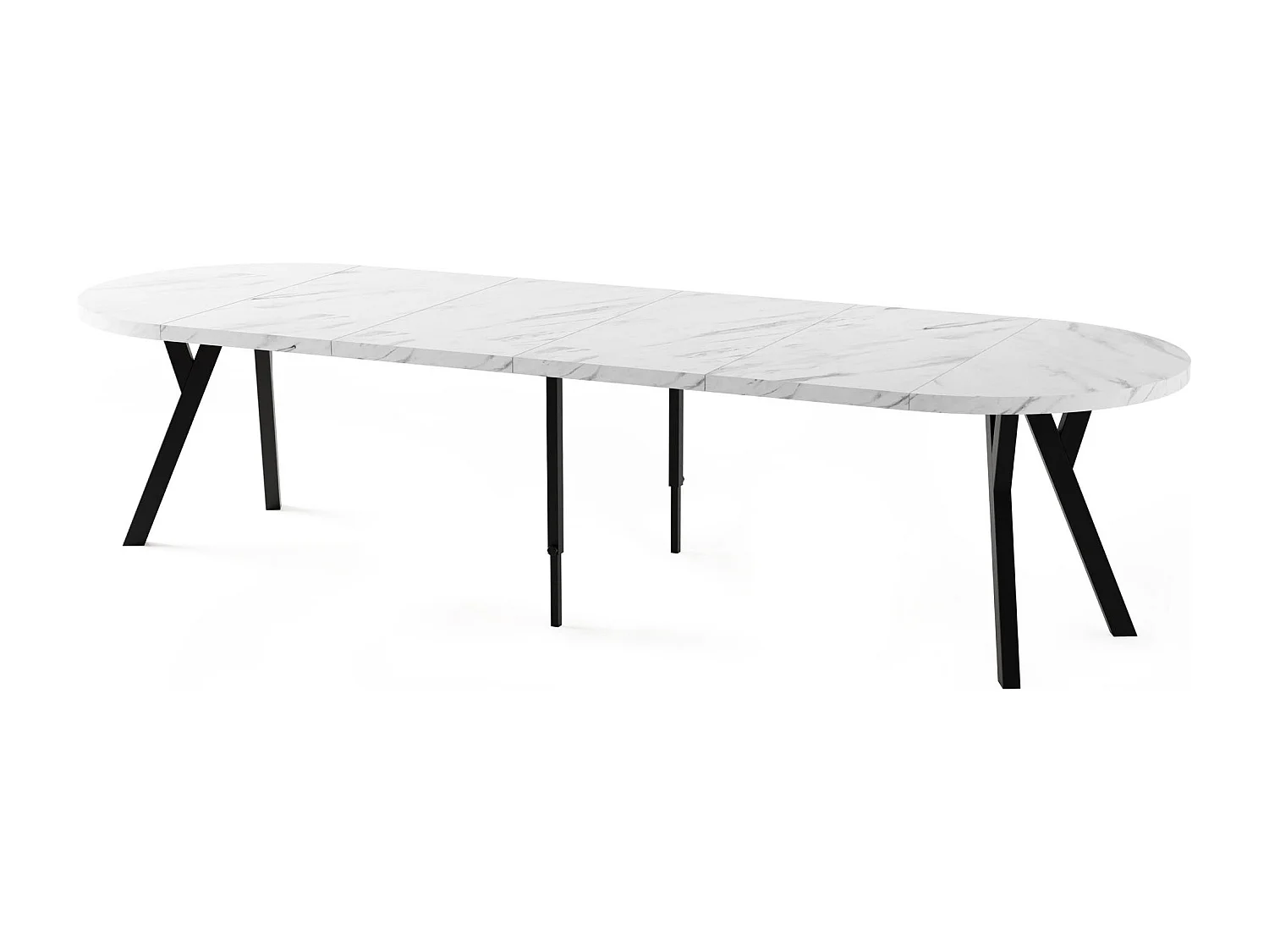 Esstisch Rund Groß XXL Ausziehbar im Loft-Stil – 100 bis 300 cm – Extra Lang Ausziehtisch mit Schwarzen Holzbeinen, Tisch für 5-16 Personen – Marmor Weiß