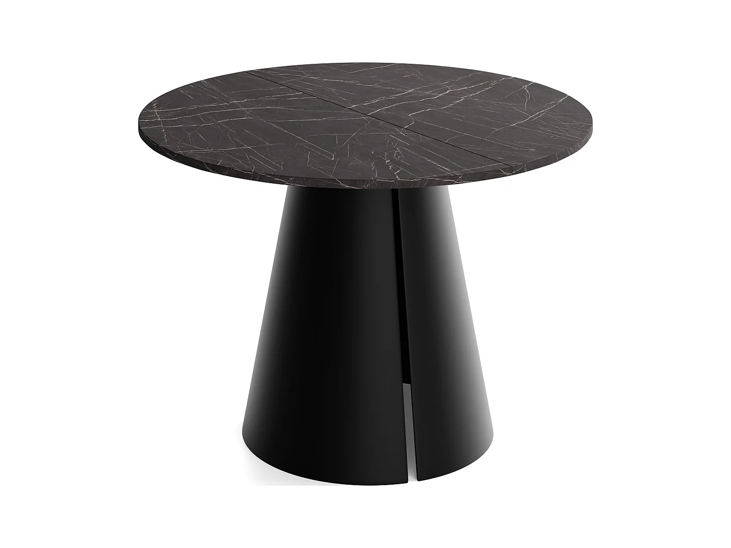 Table à Manger Ronde Extensible Style Loft – 100 à 180 cm – Table Industrielle avec Pieds en Métal Coniques Noirs pour 5 à 8 Personnes – Gain de Place – Marbre Noir