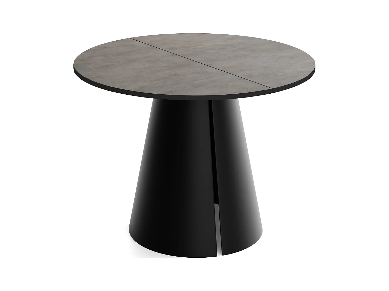 Table à Manger Ronde Extensible Loft – 100 à 180 cm – Table Industrielle avec Pieds en Métal Coniques Noirs pour 5 à 8 Personnes – Gain de Place – Béton Gris Foncé