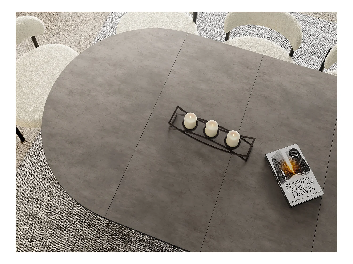 Table à Manger Ronde Extensible Loft – 100 à 180 cm – Table Industrielle avec Pieds en Métal Coniques Noirs pour 5 à 8 Personnes – Gain de Place – Béton Gris Foncé