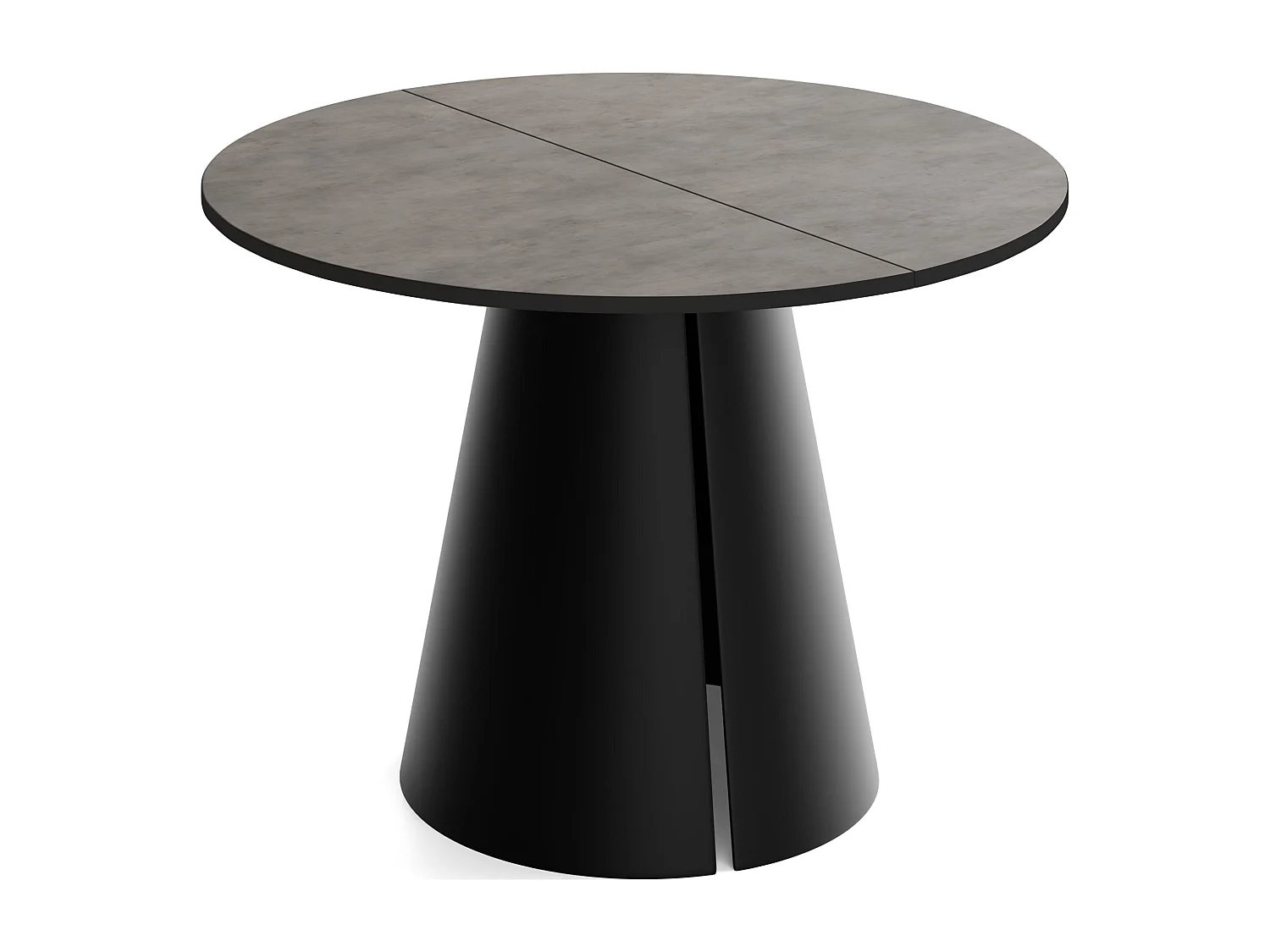 Esstisch Rund Ausziehbar im Loft-Stil – 100 cm – Industrieller Tisch mit Schwarzen Konischem Metallbeinen für 5-8 Personen, Wohnzimmer – Beton-Optik Dunkelgrau