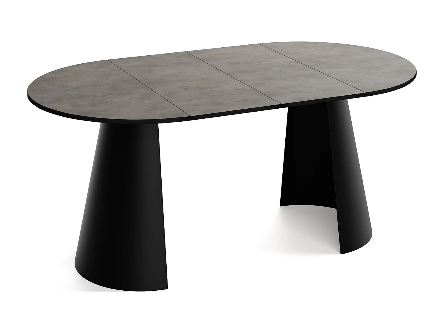 Esstisch Rund Ausziehbar im Loft-Stil – 100 cm – Industrieller Tisch mit Schwarzen Konischem Metallbeinen für 5-8 Personen, Wohnzimmer – Beton-Optik Dunkelgrau