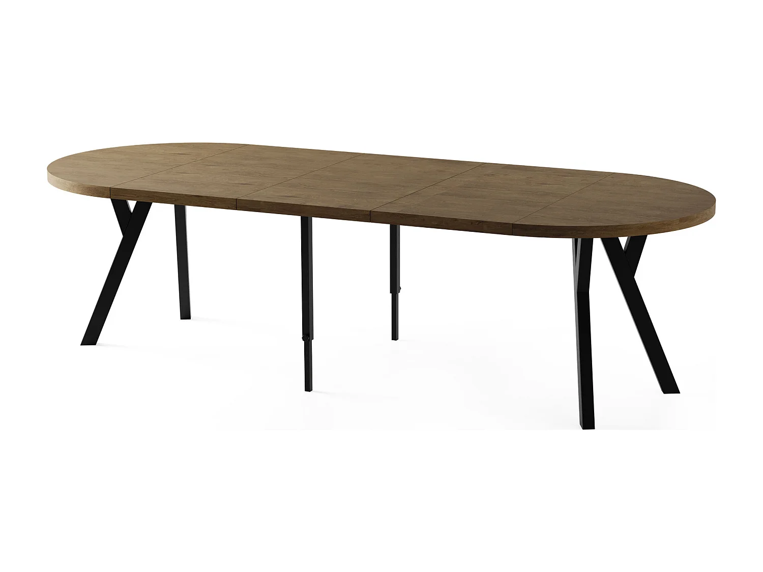 Esstisch Rund Groß XXL Ausziehbar im Loft-Stil – 100 bis 250 cm – Extra Lang Ausziehtisch mit Schwarzen Holzbeinen, für 5-14 Personen – Eiche Braun Rustikal