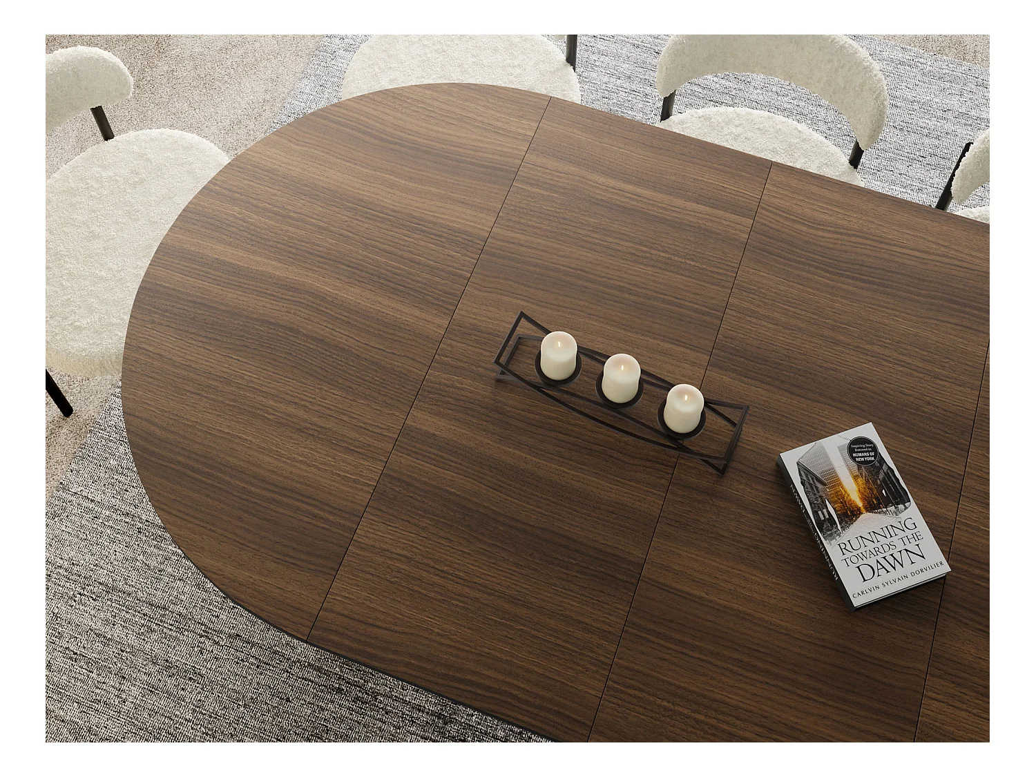 Table à Manger Ronde Extensible – 120 à 200 cm – Table Industrielle avec Pieds en Métal Coniques Noirs pour 6 à 10 Personnes – Gain de Place – Marron Noyer