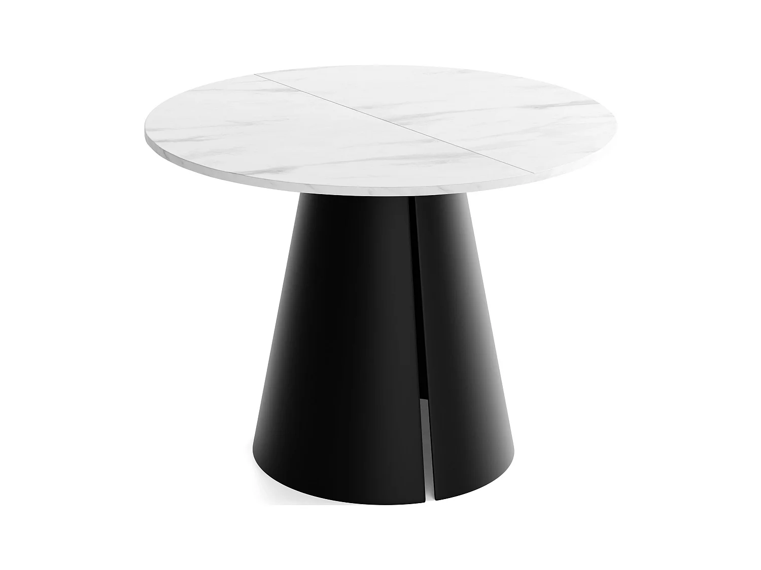 Table à Manger Ronde Extensible Loft – 120 à 200 cm – Table Industrielle avec Pieds en Métal Coniques Noirs pour 6 à 10 Personnes – Gain de Place – Marbre Blanc