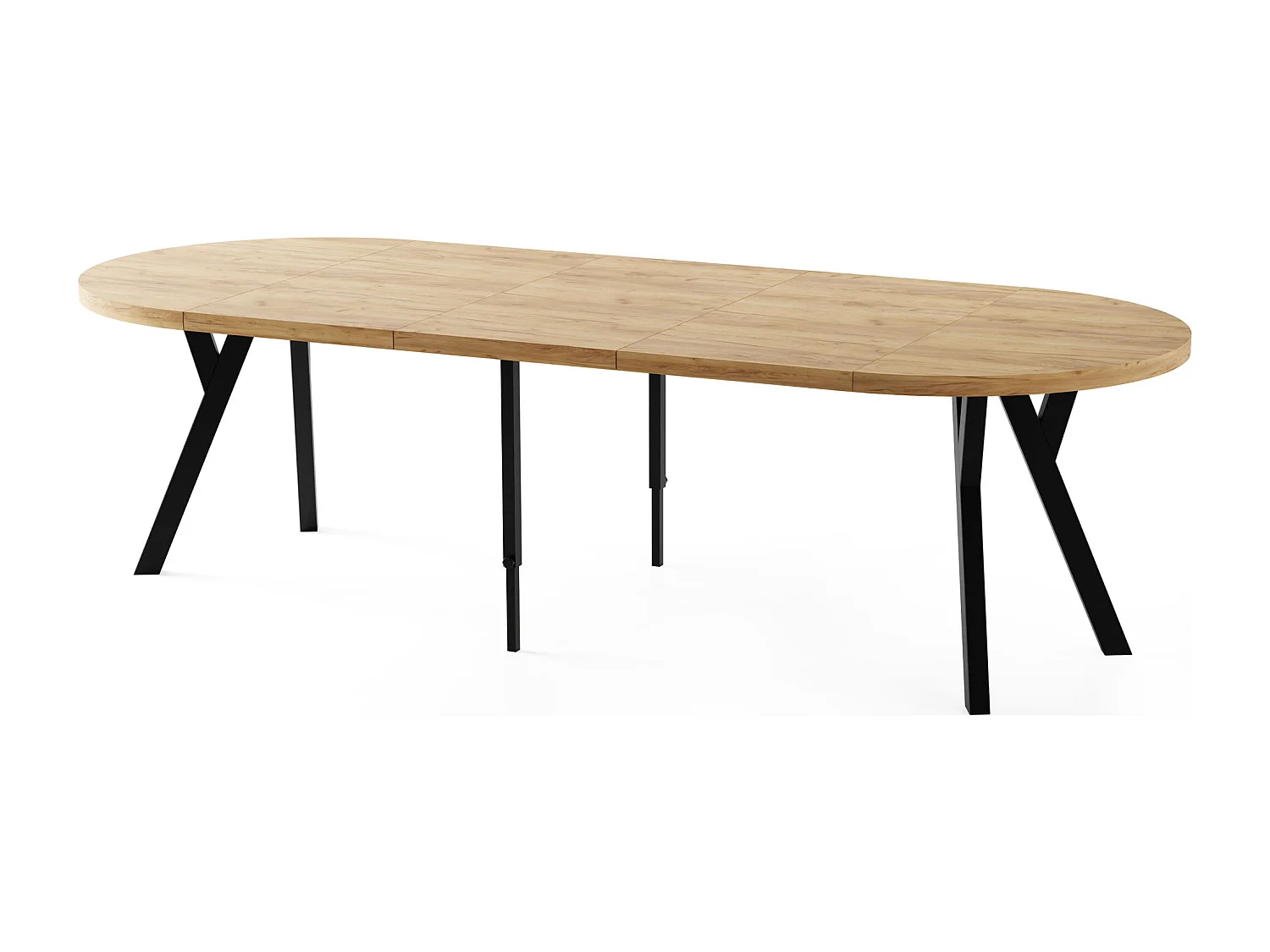 Esstisch Rund Groß XXL Ausziehbar im Loft-Stil – 100 bis 250 cm – Extra Lang Ausziehtisch mit Schwarzen Holzbeinen, Tisch für 5-14 Personen – Eiche Hell Braun