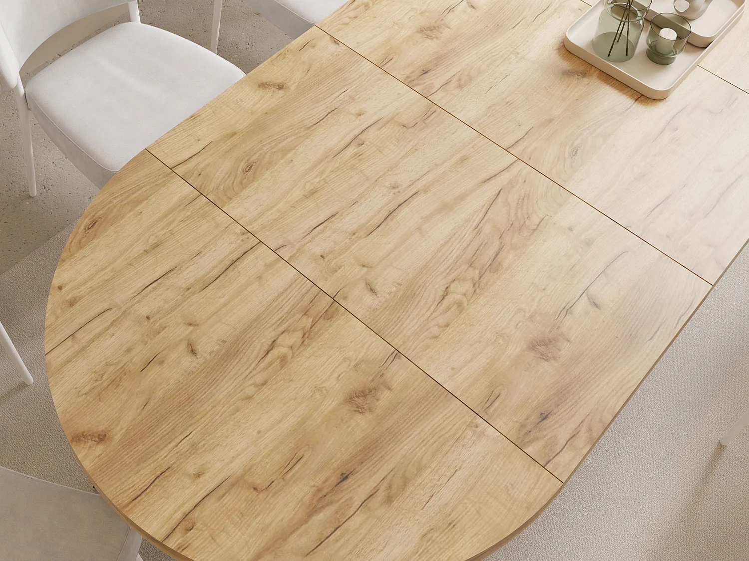 Esstisch Rund Groß XXL Ausziehbar im Loft-Stil – 100 bis 250 cm – Extra Lang Ausziehtisch mit Schwarzen Holzbeinen, Tisch für 5-14 Personen – Eiche Hell Braun