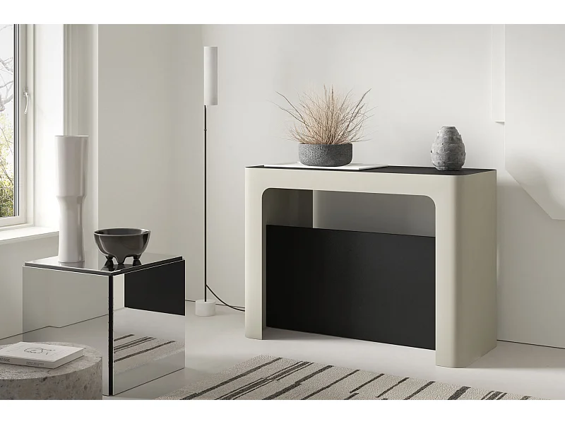 Konsolentisch Ausziehbar im Modernen Design – Bis 300 cm – Industrieller Tisch mit Beige Cashmere Metallbeinen, Platzsparend für Wohnzimmer oder Esszimmer – Schwarz