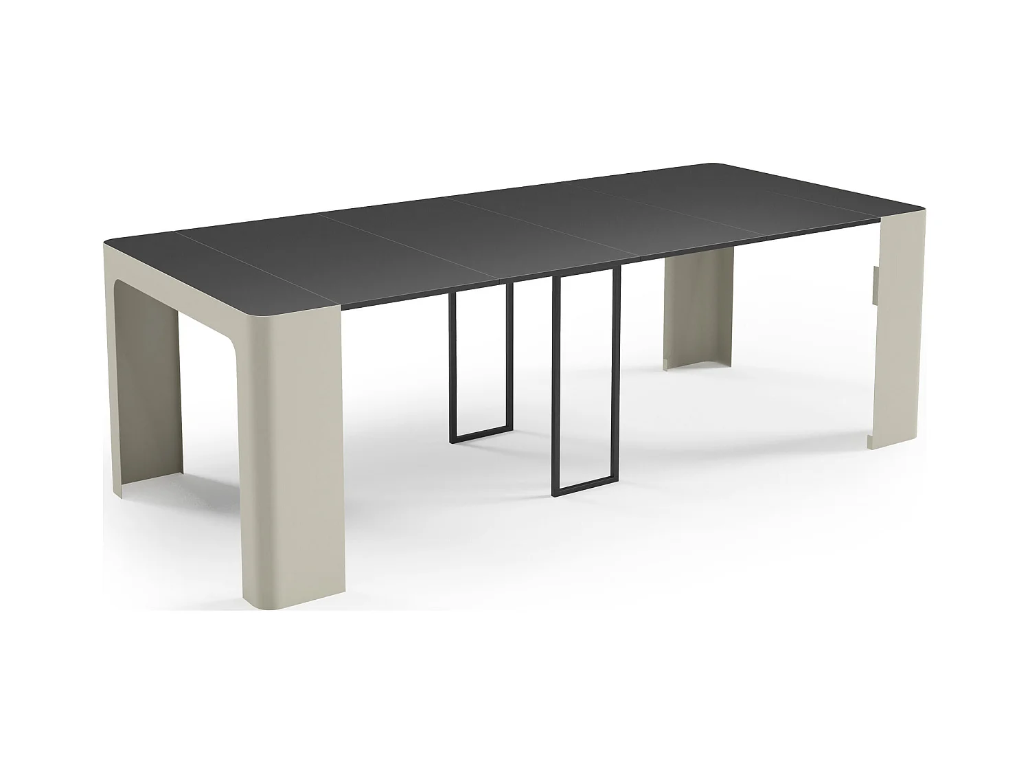 Table Console Extensible Design Moderne – Jusqu'à 300 cm – Style Industriel avec Pieds en Métal Beige Cashmere – Gain de Place pour Salon ou Salle à Manger – Noir