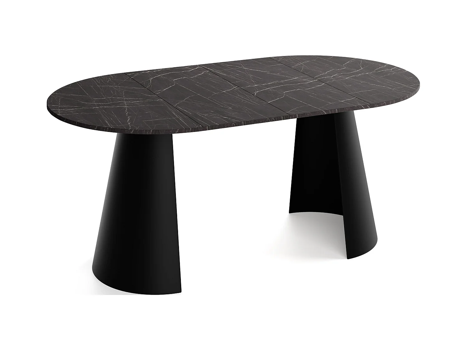 Table à Manger Ronde Extensible Style Loft – 120 à 200cm – Table Industrielle avec Pieds en Métal Coniques Noirs pour 6 à 10 Personnes – Gain de Place – Marbre Noir