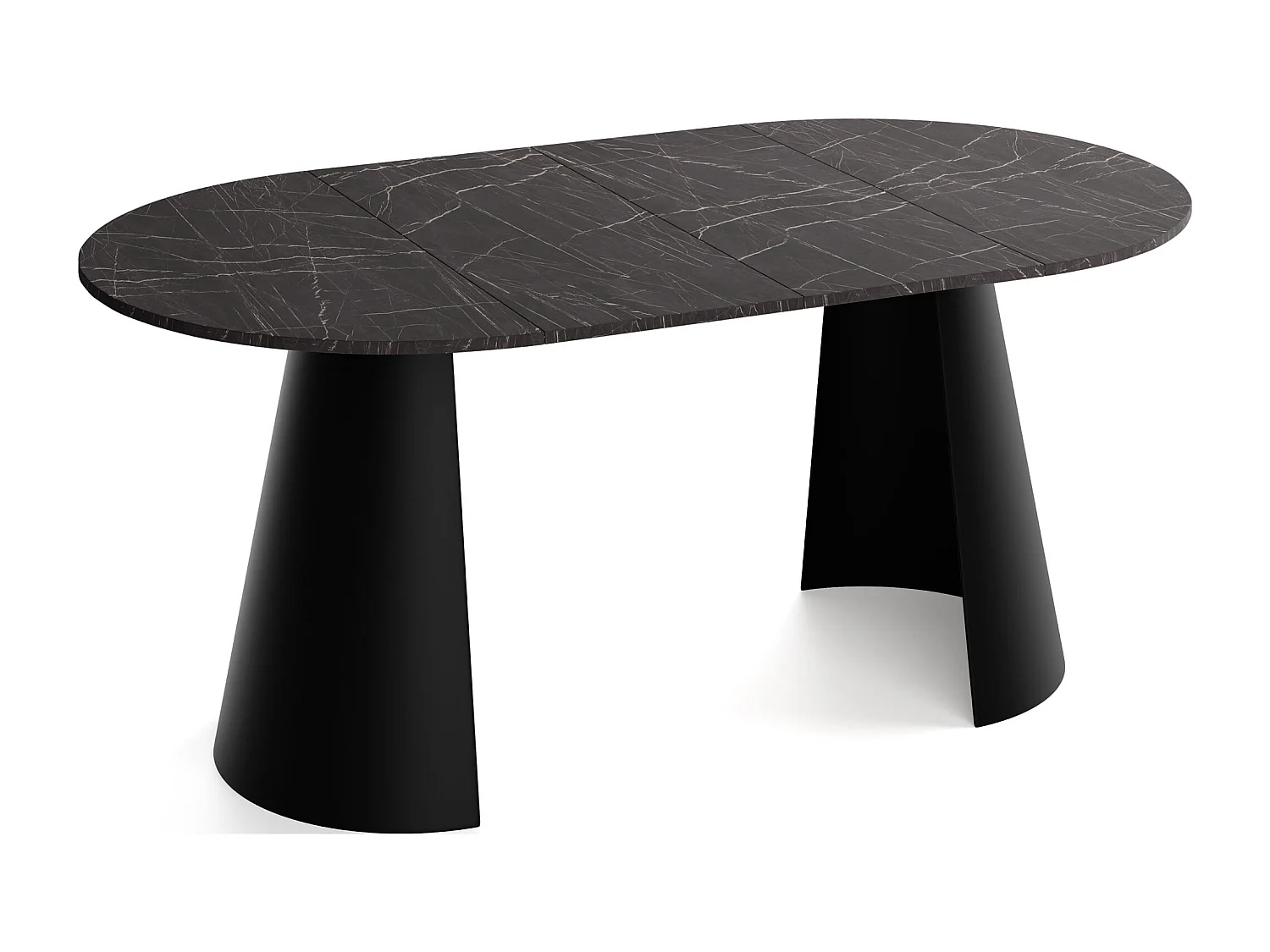 Esstisch Rund Ausziehbar im Loft-Stil – 120 cm – Industrieller Tisch mit Schwarzen Konischem Metallbeinen für 6-10 Personen, Wohnzimmer Esszimmer – Marmor Schwarz