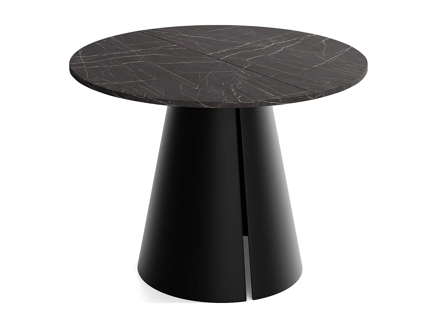 Esstisch Rund Ausziehbar im Loft-Stil – 120 cm – Industrieller Tisch mit Schwarzen Konischem Metallbeinen für 6-10 Personen, Wohnzimmer Esszimmer – Marmor Schwarz