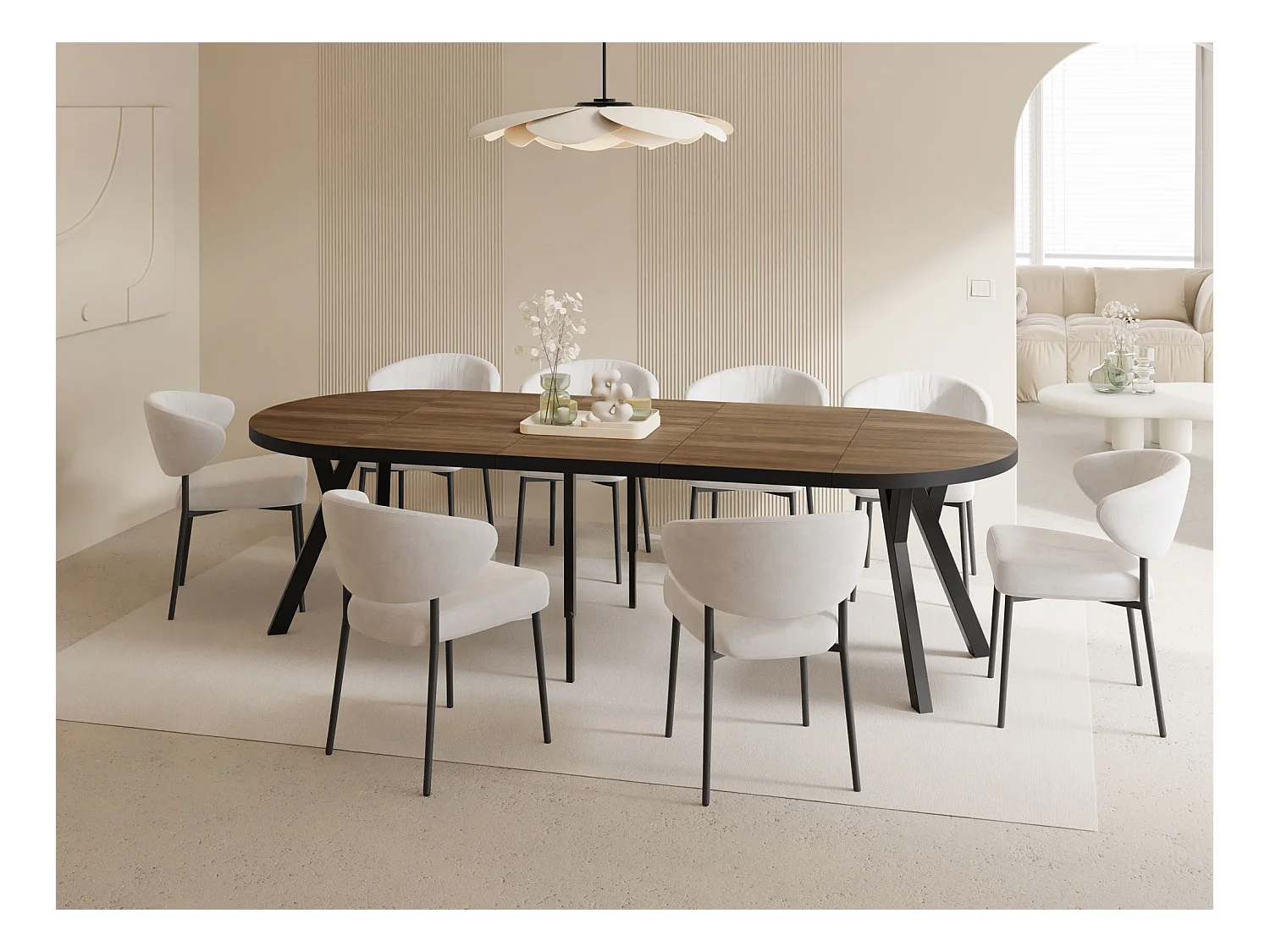 Esstisch Rund Groß XXL Ausziehbar im Loft-Stil – 100 bis 250 cm – Extra Lang Ausziehtisch mit Schwarzen Holzbeinen, für 5-14 Personen – Eiche Dunkelbraun Rustikal