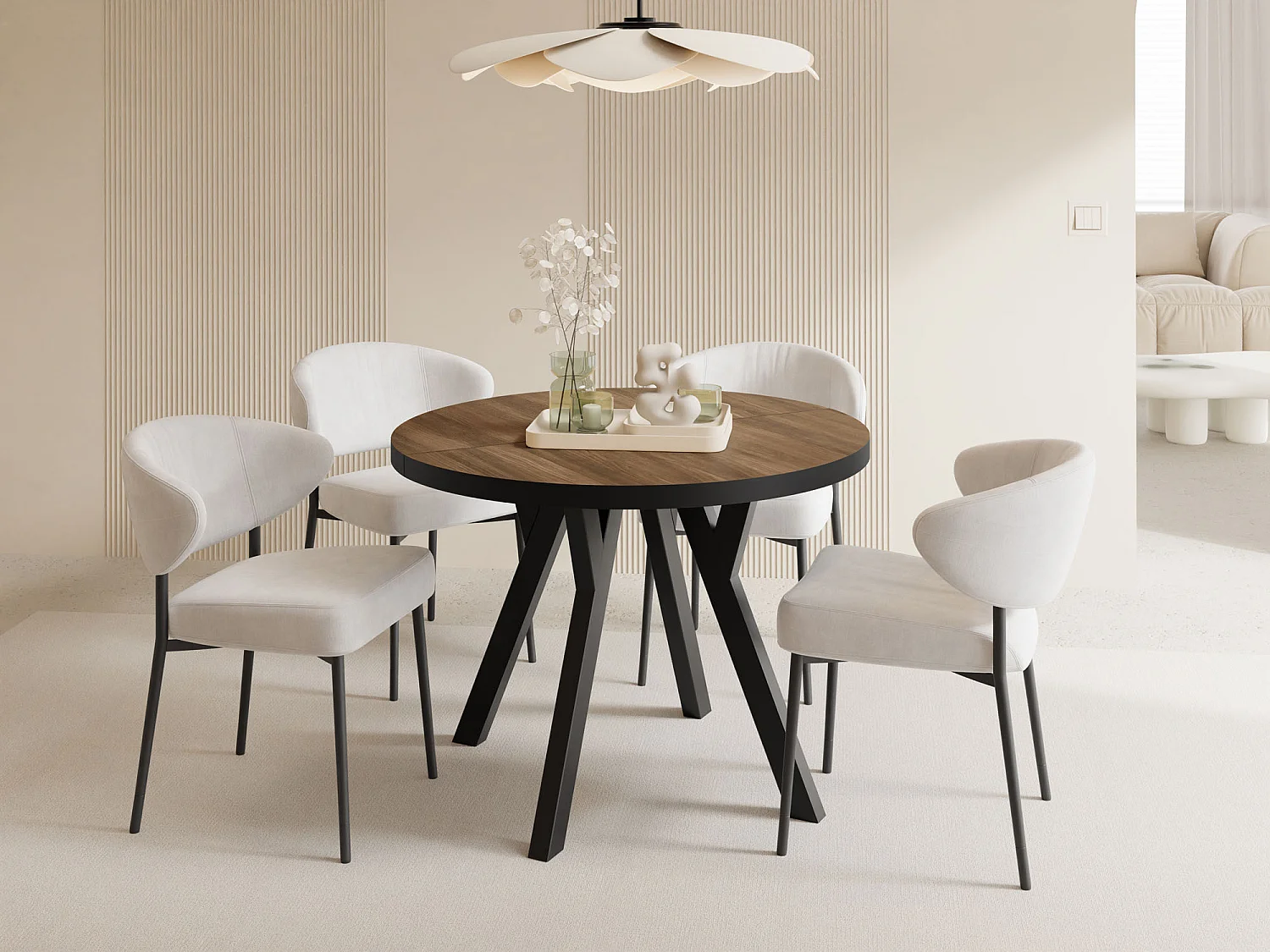 Esstisch Rund Groß XXL Ausziehbar im Loft-Stil – 100 bis 250 cm – Extra Lang Ausziehtisch mit Schwarzen Holzbeinen, für 5-14 Personen – Eiche Dunkelbraun Rustikal