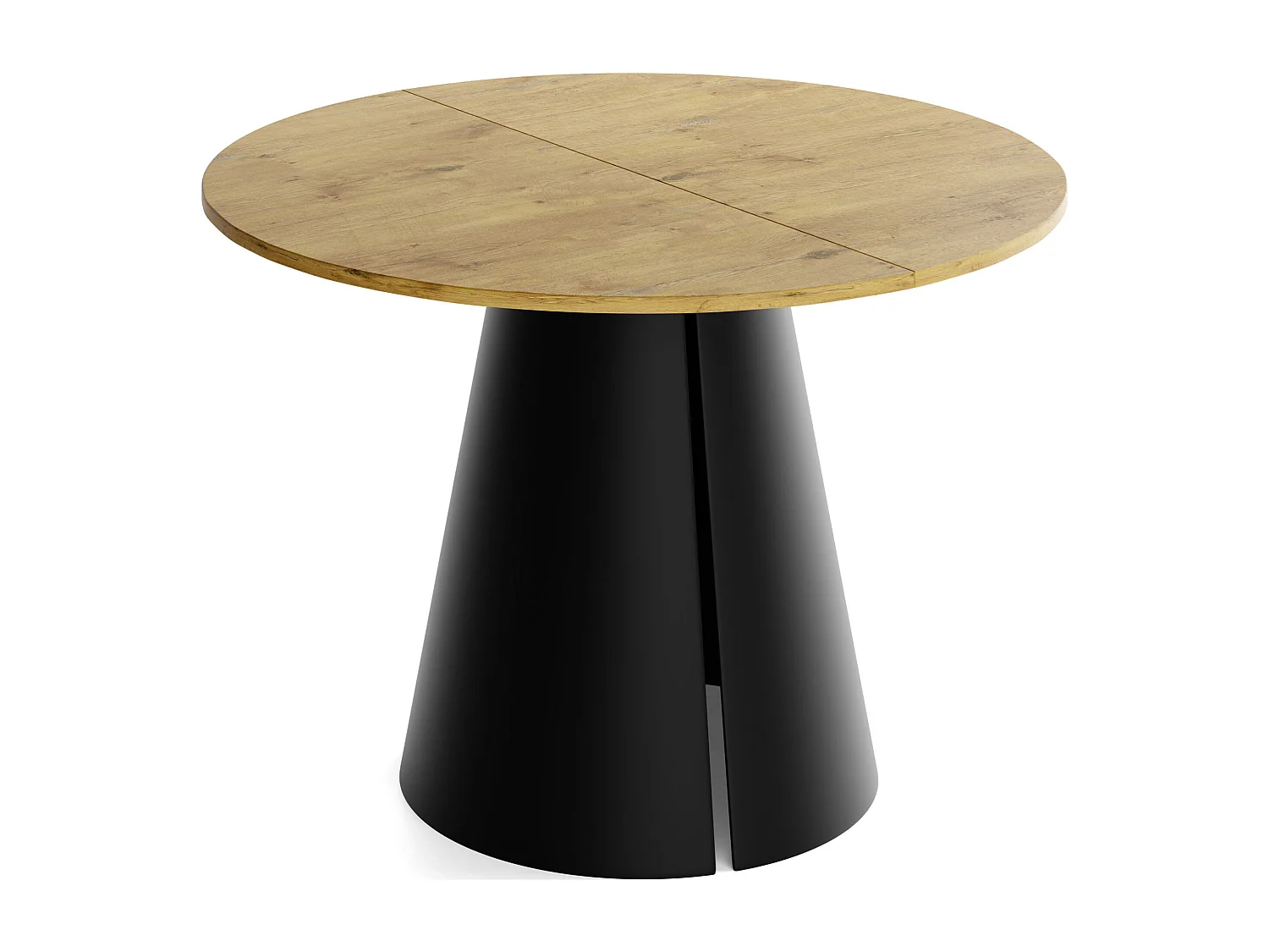 Esstisch Rund Ausziehbar im Loft-Stil – 120 cm – Industrieller Tisch mit Schwarzen Konischem Metallbeinen für 6-10 Personen, Wohnzimmer Esszimmer – Eiche Hell Braun