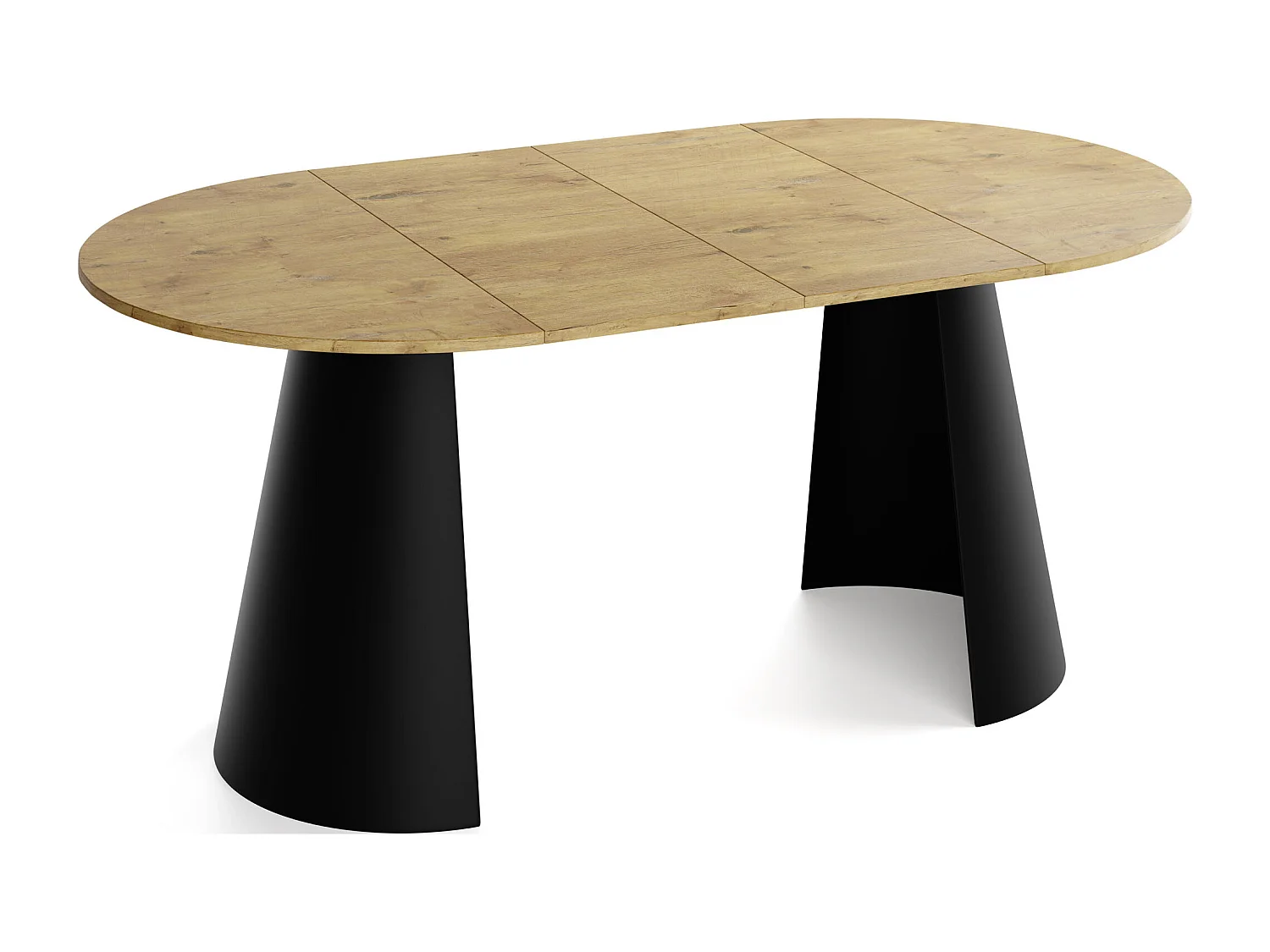 Esstisch Rund Ausziehbar im Loft-Stil – 120 cm – Industrieller Tisch mit Schwarzen Konischem Metallbeinen für 6-10 Personen, Wohnzimmer Esszimmer – Eiche Hell Braun