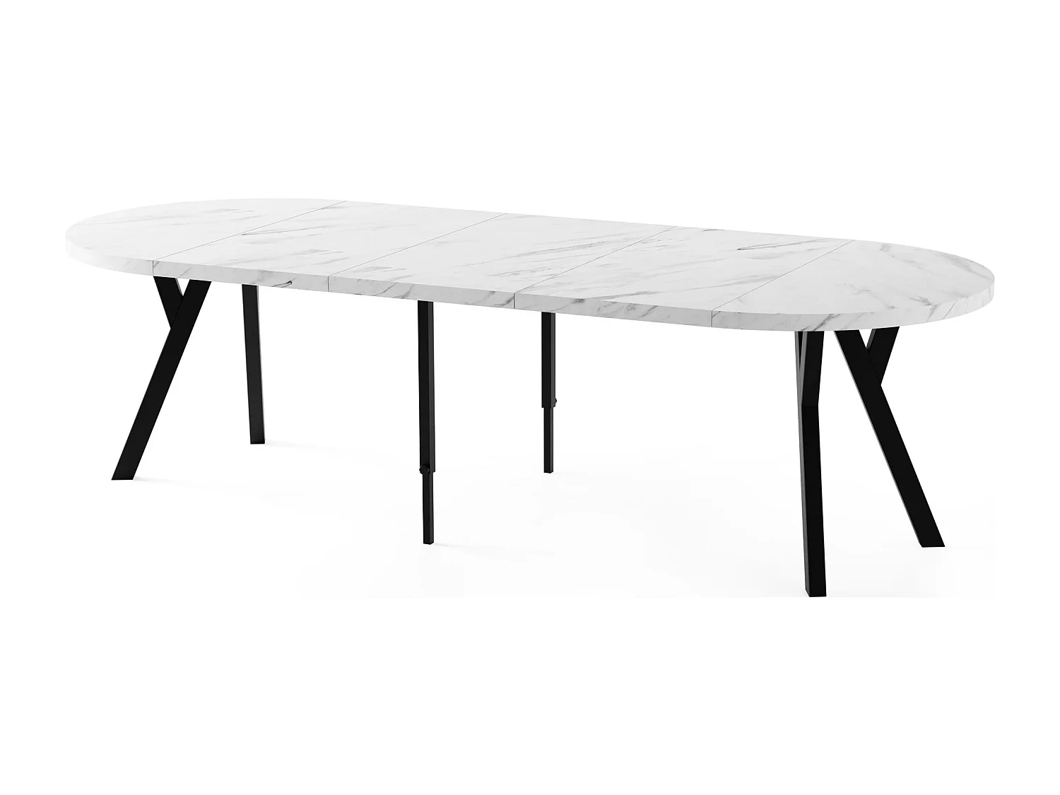 Esstisch Rund Groß XXL Ausziehbar im Loft-Stil – 100 bis 250 cm – Extra Lang Ausziehtisch mit Schwarzen Holzbeinen, Tisch für 5-14 Personen – Marmor Weiß